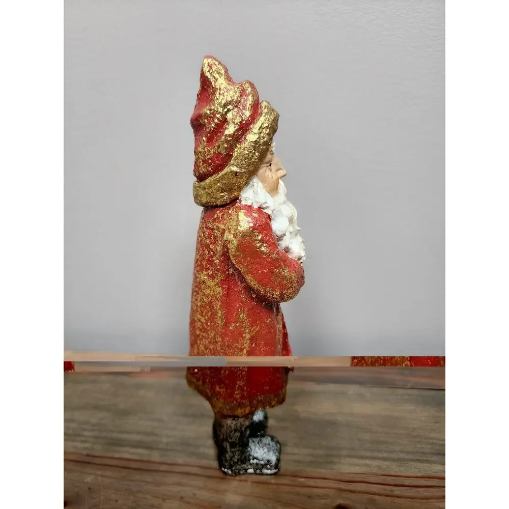 Vintage Primitive Belsnickle Santa Glitter Christmas Figurine Rustic Folk 8.5